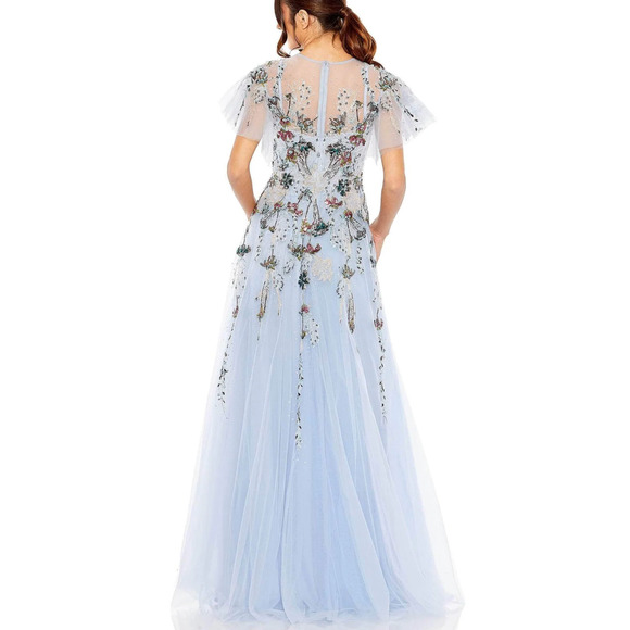 Mac Duggal Flounce Sleeve Embellished Dress Periwinkle Size 12 NWT 20436 MOB - Picture 10 of 16
